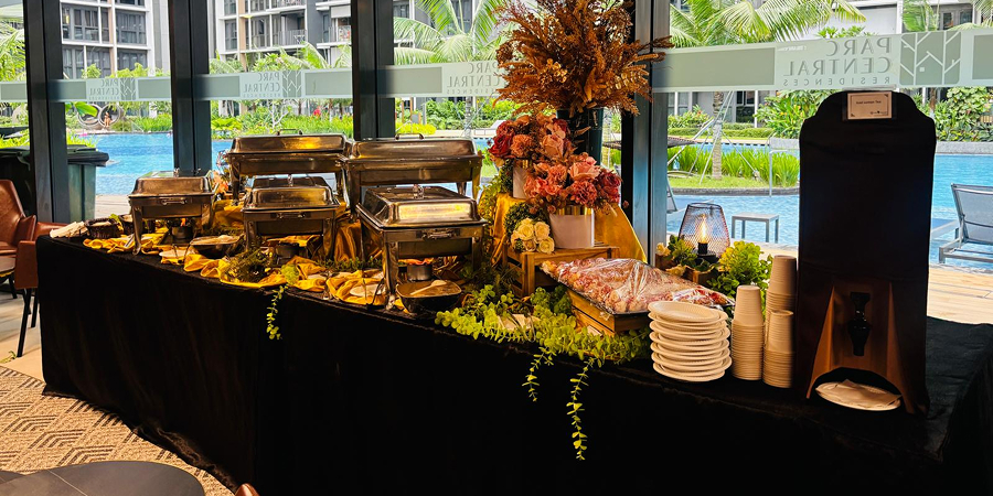 Halal international buffet catering spread by Eatzi Gourmet